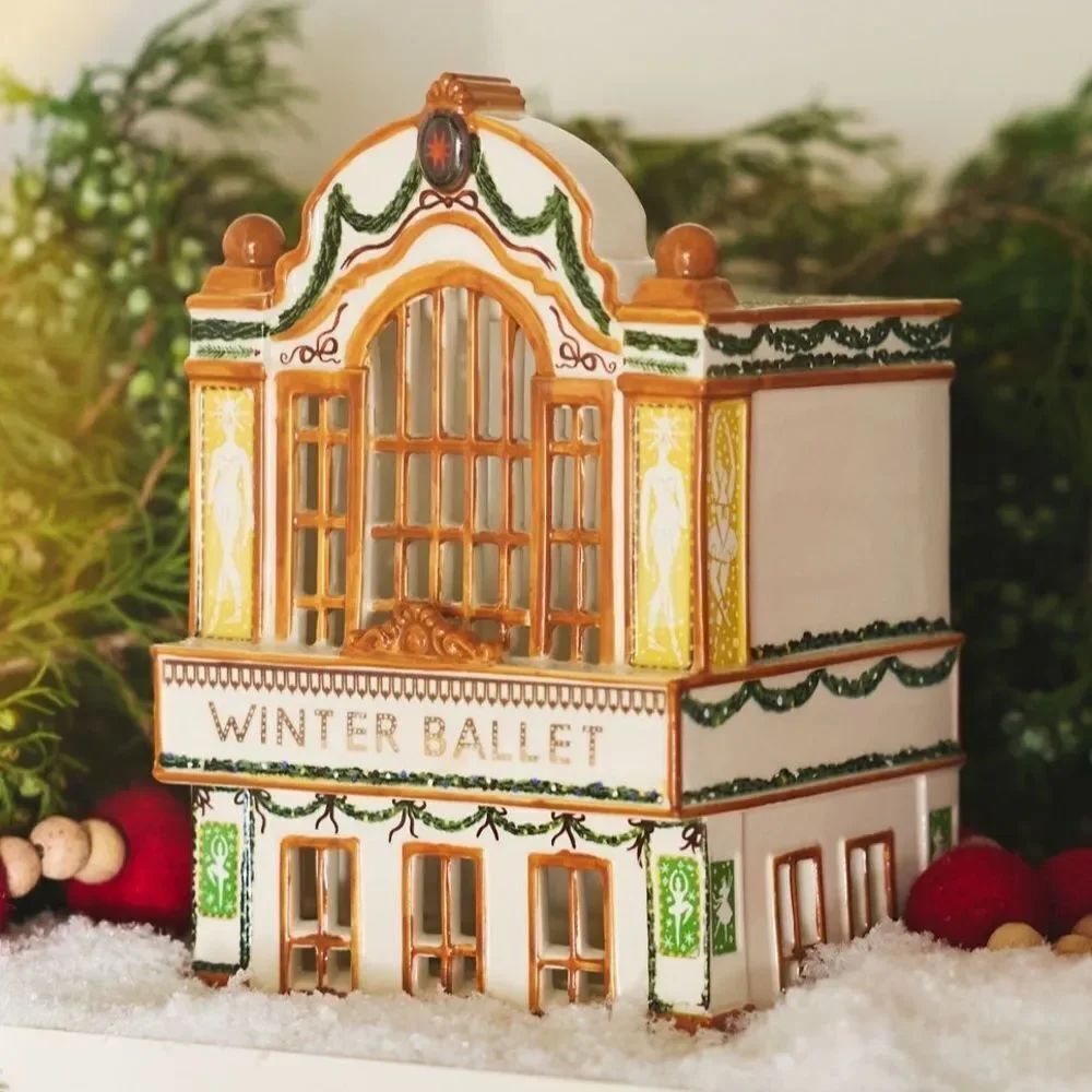 NWT ANTHROPOLOGIE Ceramic Holiday House Winter Ballet Brown White
